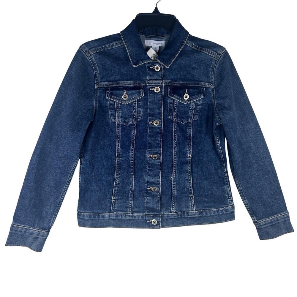 Liz Claiborne Womens Royal Wash Blue Denim Trucker‎ Jacket Size Small NWT